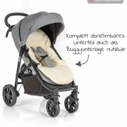 2in1 Universal-Fleece-Fußsack Sitzauflage und Fußsack mit Kapuze für Babyschale, Babywanne und Buggy, inkl. Tasche - Grau