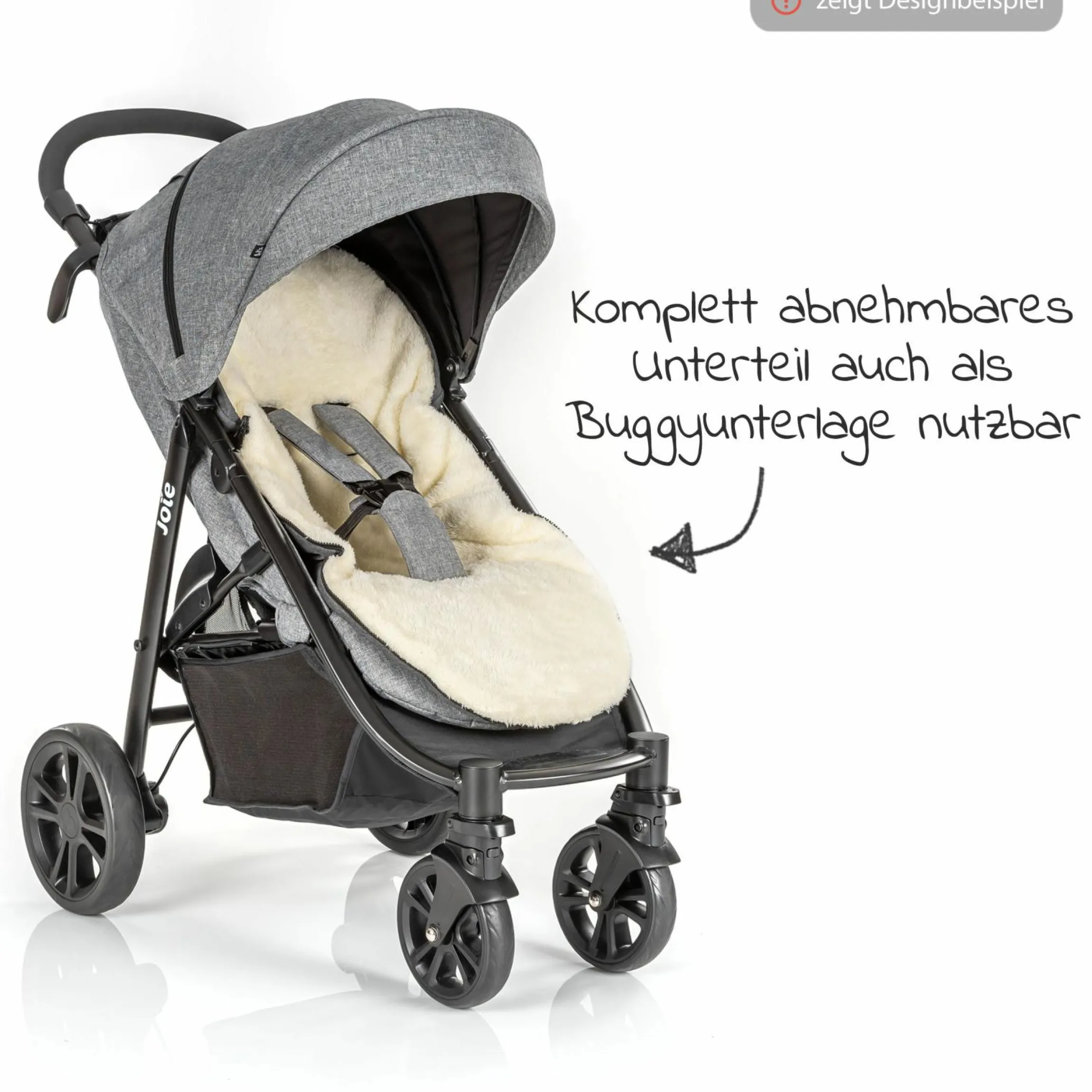 2in1 Universal-Fleece-Fußsack Sitzauflage und Fußsack mit Kapuze für Babyschale, Babywanne und Buggy, inkl. Tasche - Grau