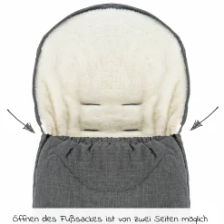 2in1 Universal-Fleece-Fußsack Sitzauflage und Fußsack mit Kapuze für Babyschale, Babywanne und Buggy, inkl. Tasche - Grau