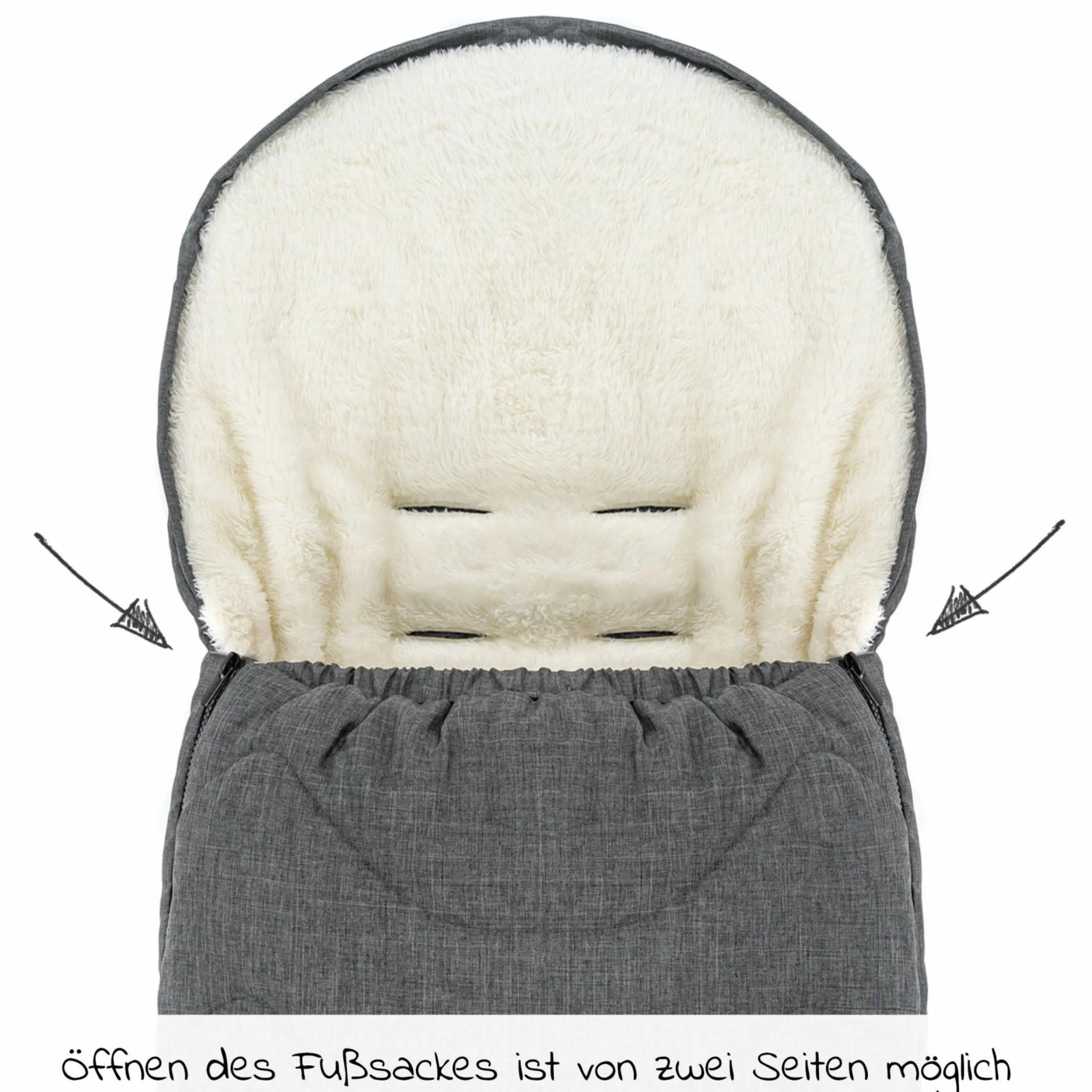 2in1 Universal-Fleece-Fußsack Sitzauflage und Fußsack mit Kapuze für Babyschale, Babywanne und Buggy, inkl. Tasche - Grau