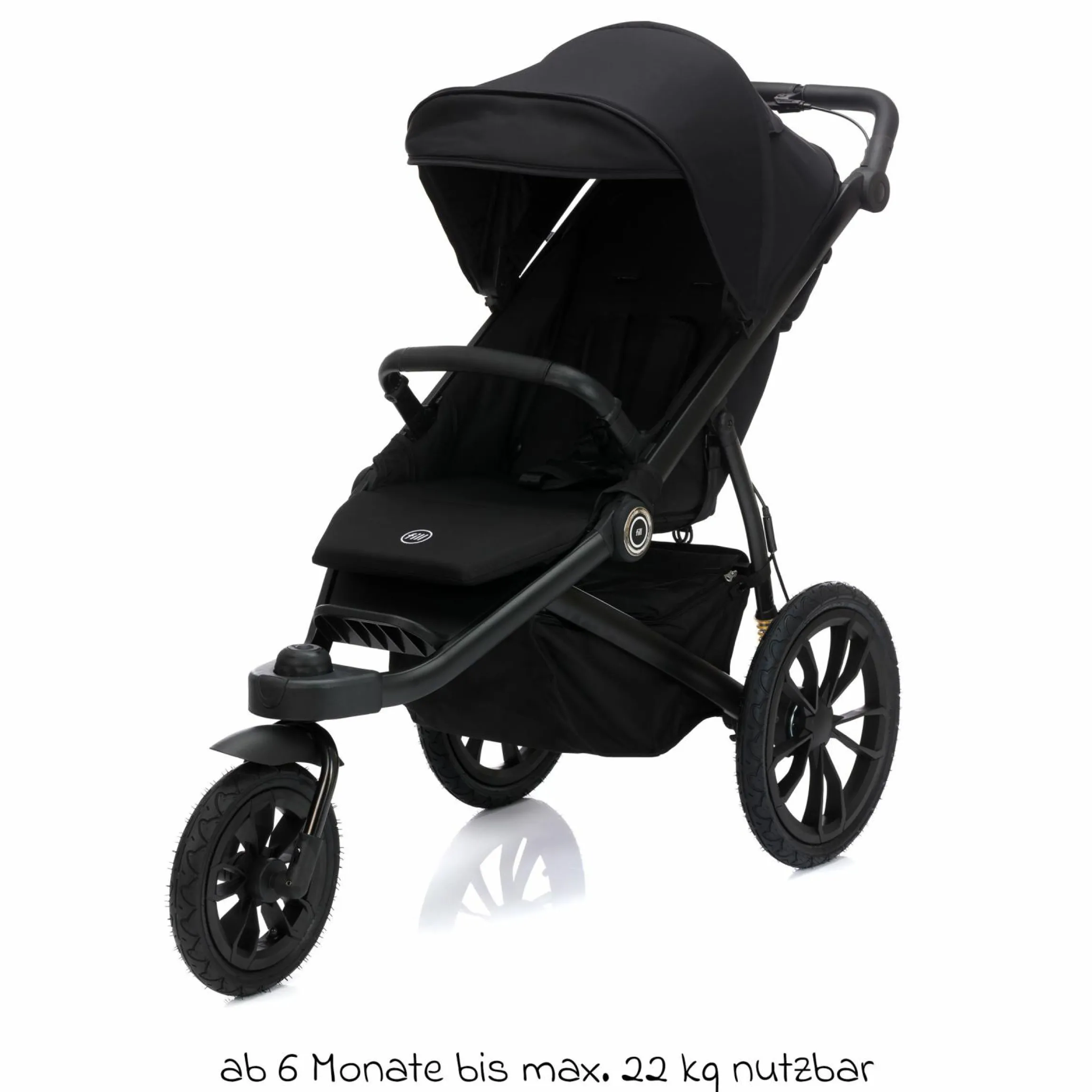 Jogger & Sportwagen Run bis 22 kg belastbar mit Lufträder, Knickschieber, Liegeposition & Handbremse - Schwarz Melange