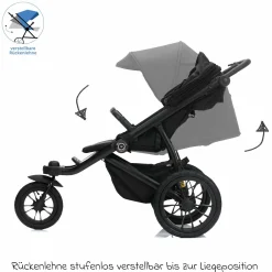 Jogger & Sportwagen Run bis 22 kg belastbar mit Lufträder, Knickschieber, Liegeposition & Handbremse - Schwarz Melange