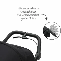 Jogger & Sportwagen Run mit Babywanne bis 22 kg belastbar mit Lufträder, Knickschieber, Liegeposition & Handbremse - Schwarz Melange