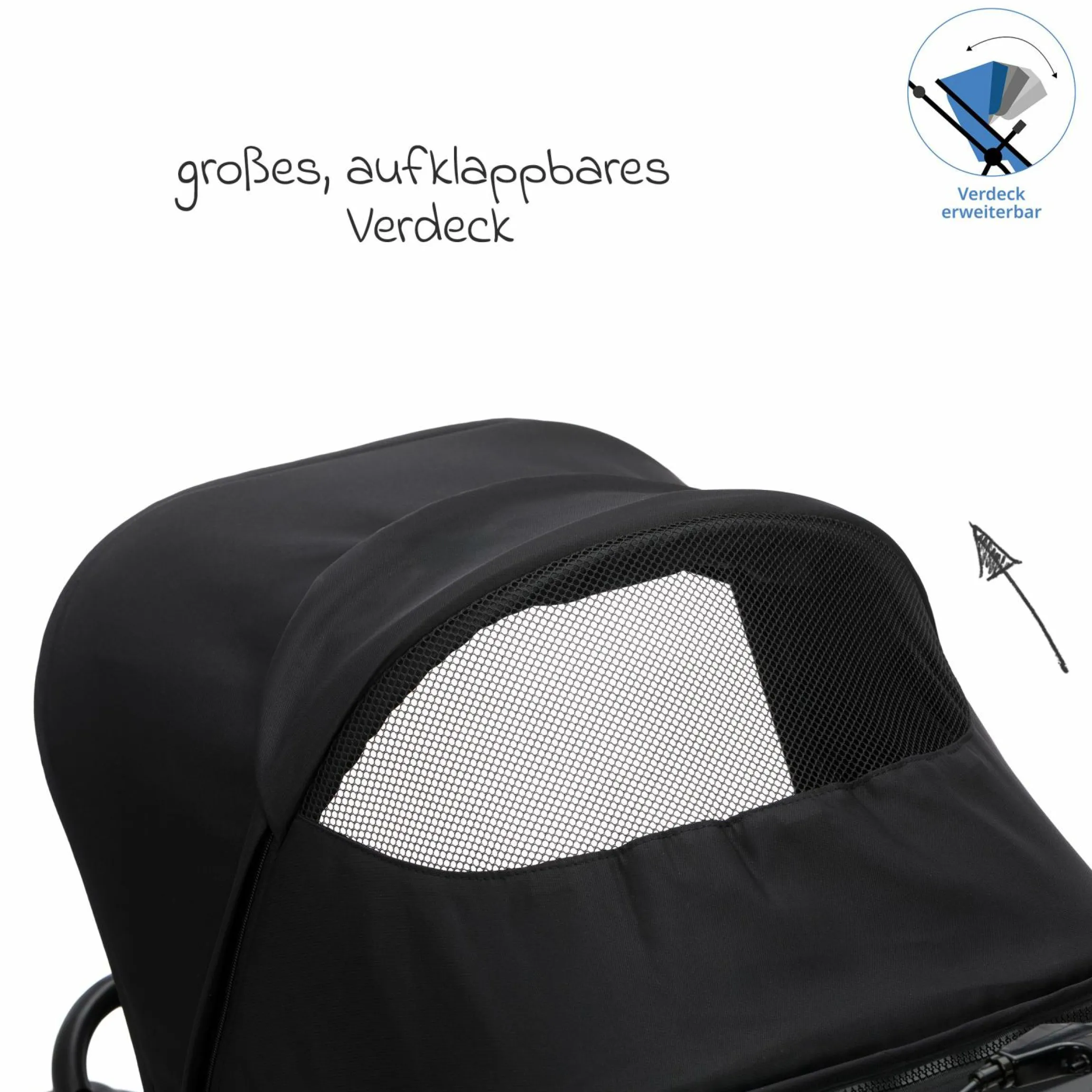 Jogger & Sportwagen Run mit Babywanne bis 22 kg belastbar mit Lufträder, Knickschieber, Liegeposition & Handbremse - Schwarz Melange