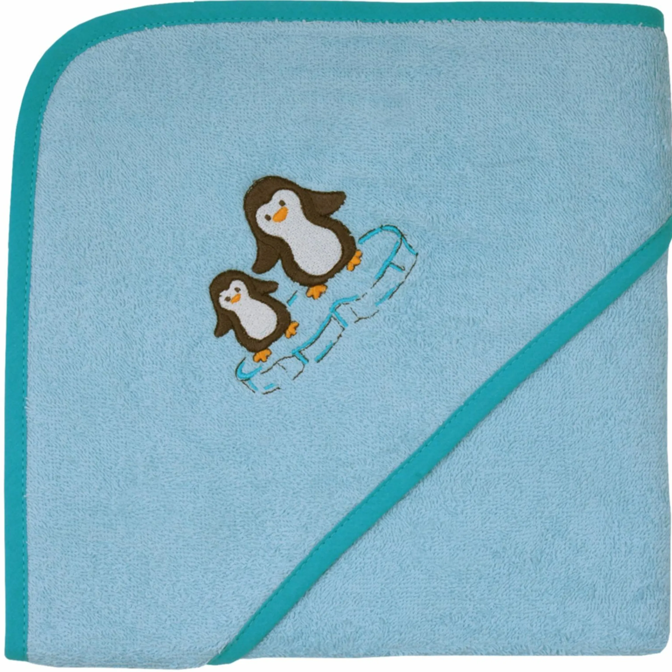 Kapuzenbadetuch 80 x 80 cm - Stickerei Pinguine - Eisblau