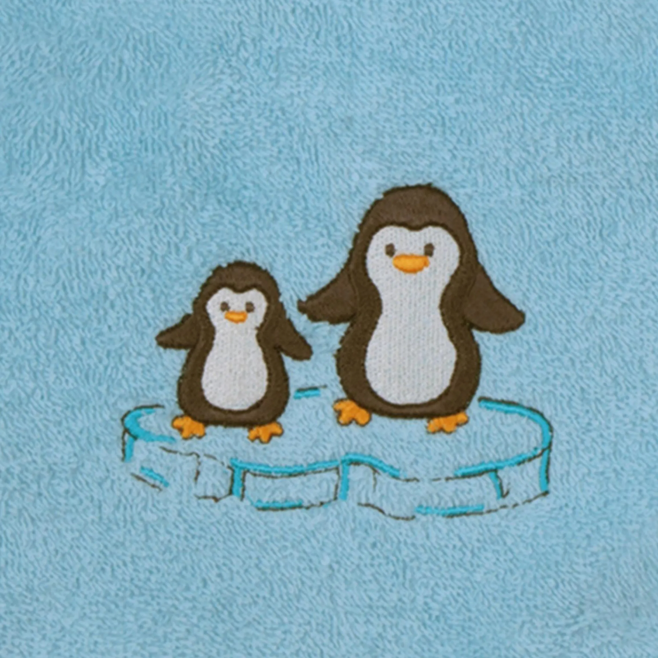 Kapuzenbadetuch 80 x 80 cm - Stickerei Pinguine - Eisblau