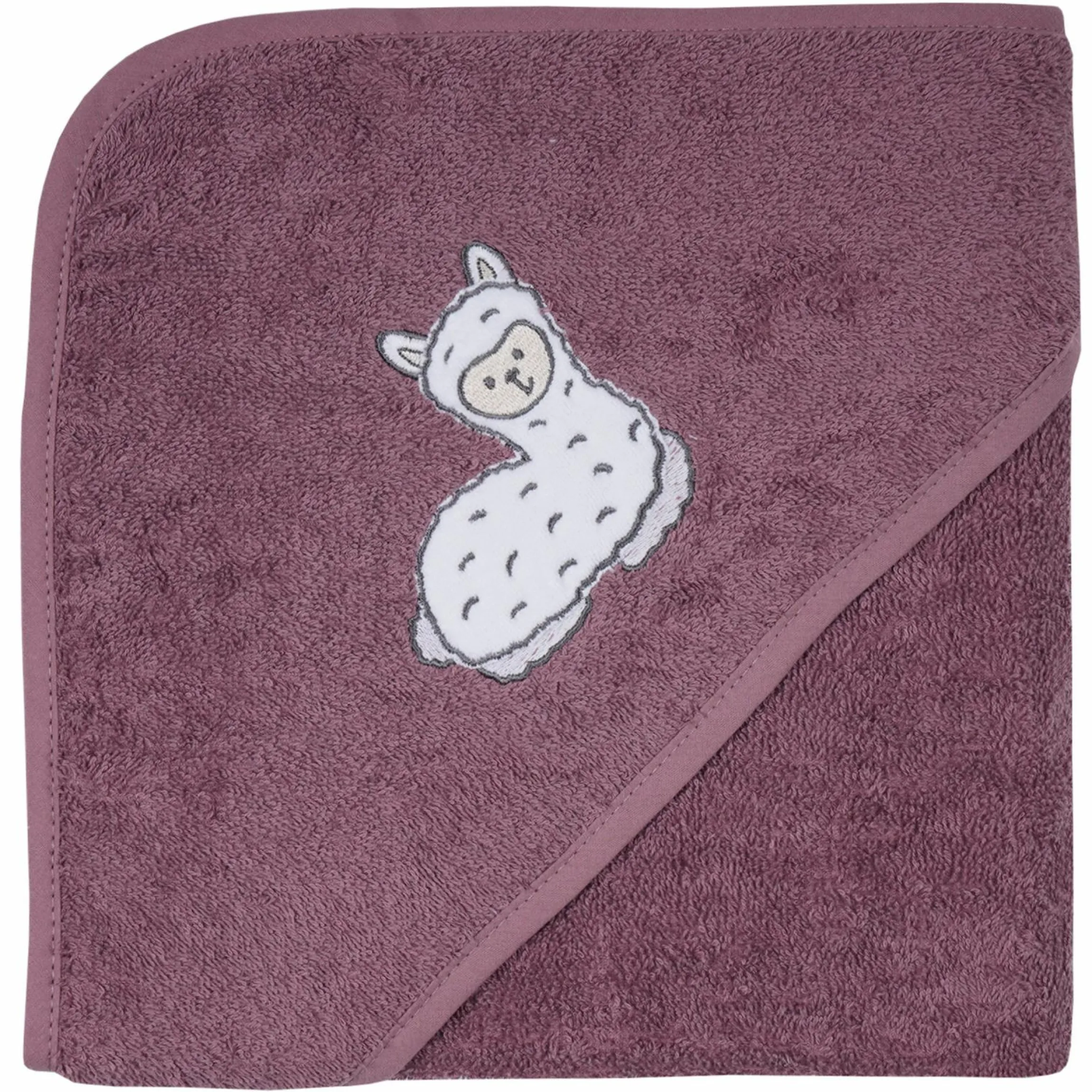Kapuzenbadetuch 80 x 80 cm - Stickerei Lama - Mauve
