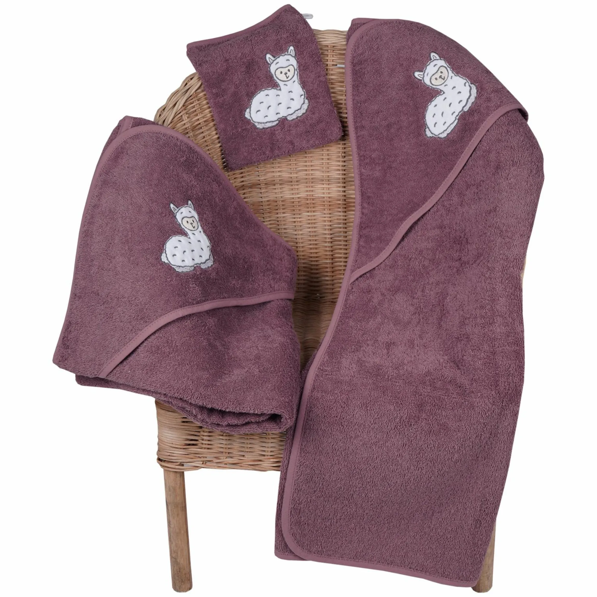 Kapuzenbadetuch 80 x 80 cm - Stickerei Lama - Mauve