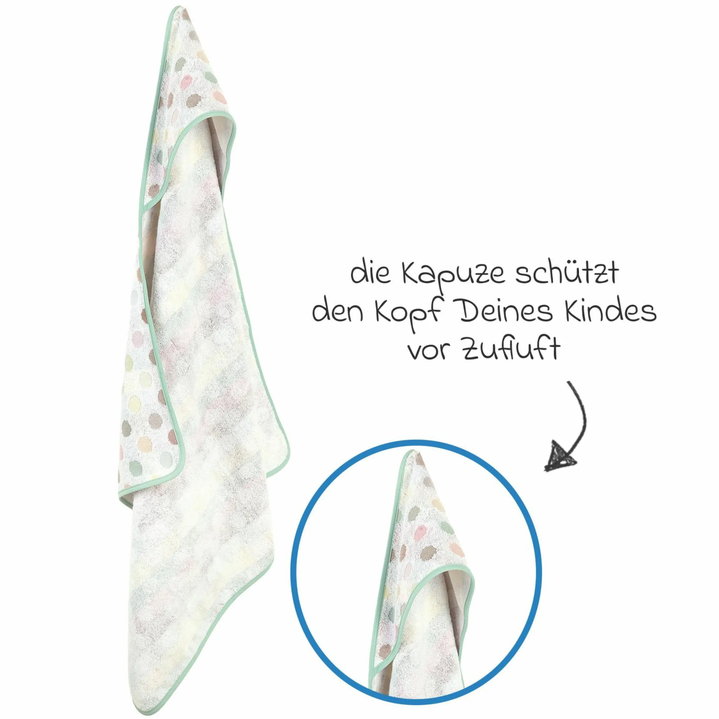 Kapuzenbadetuch Jaquard 80 x 80 cm - Dots - Colorful - Kollektion 2024