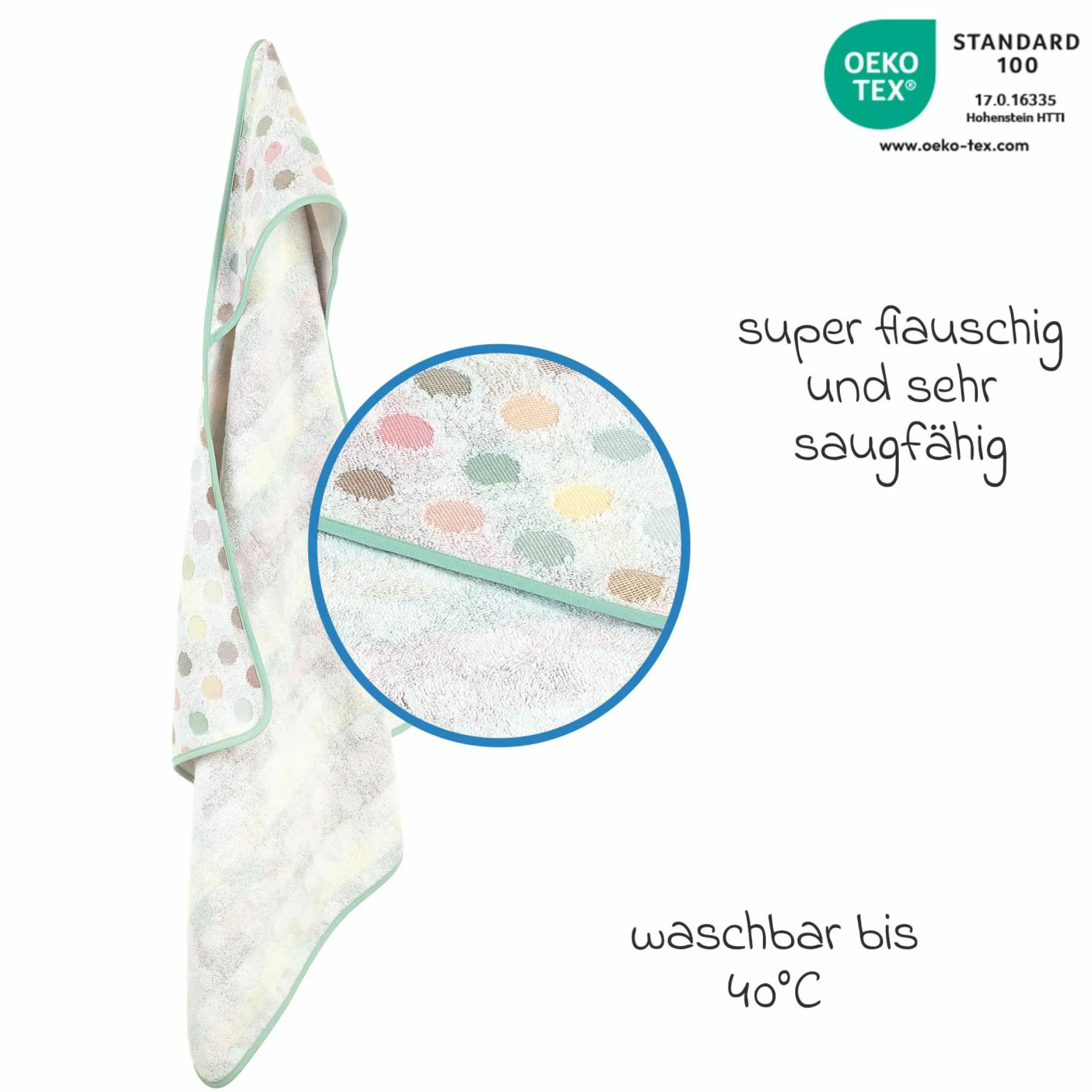 Kapuzenbadetuch Jaquard 80 x 80 cm - Dots - Colorful - Kollektion 2024