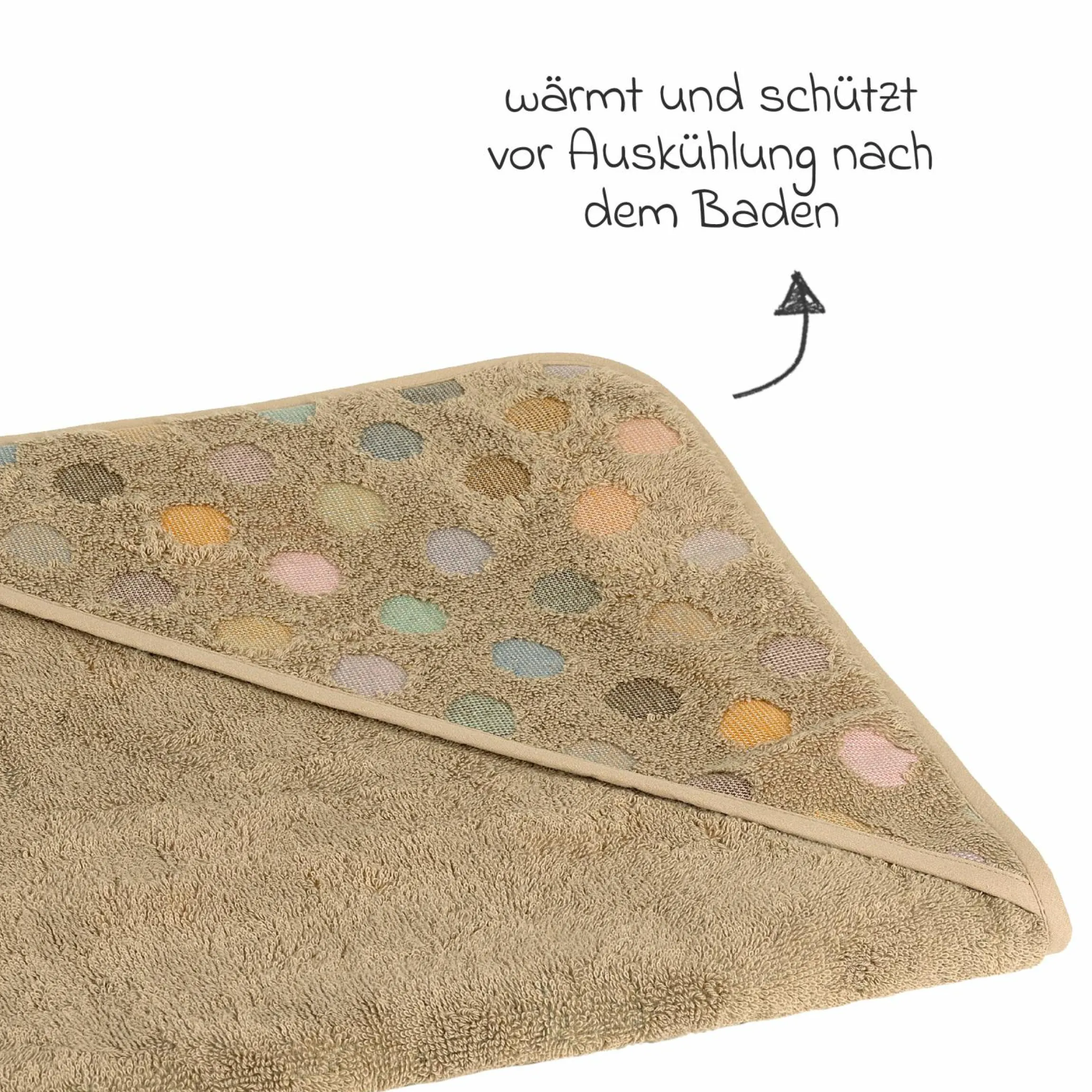 Kapuzenbadetuch Jaquard 80 x 80 cm - Dots - Brown - Kollektion 2024