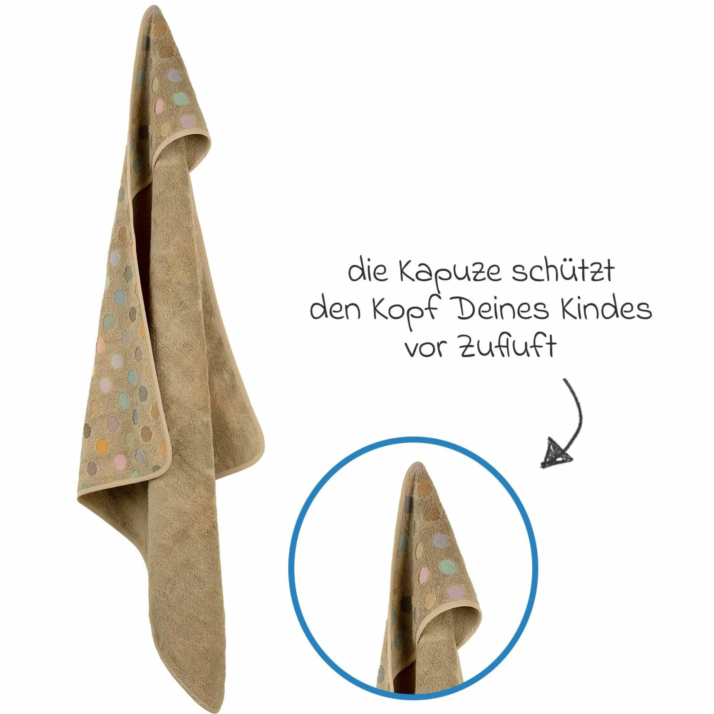 Kapuzenbadetuch Jaquard 80 x 80 cm - Dots - Brown - Kollektion 2024
