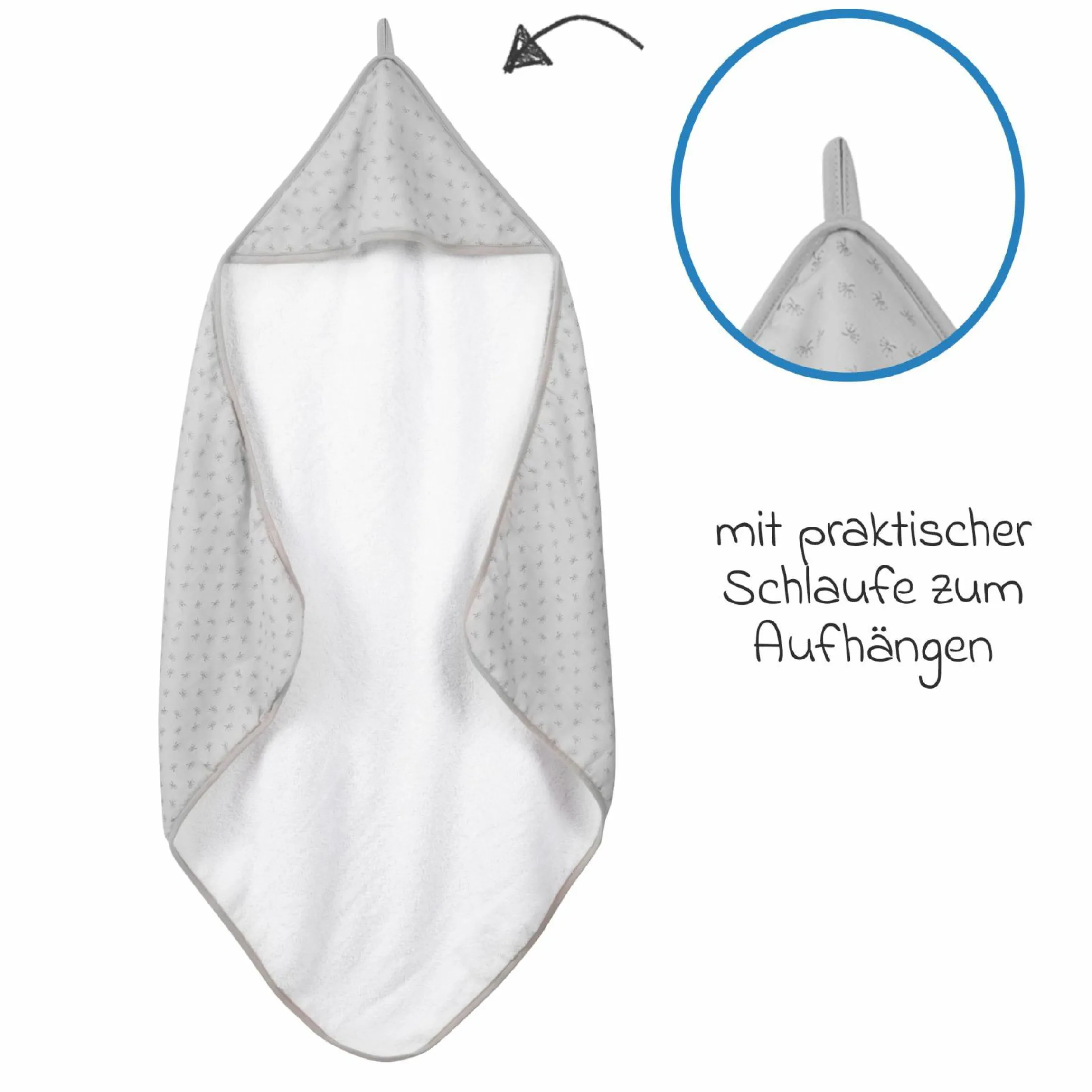 Kapuzenhandtuch aus 100% Organic Bio-Baumwolle GOTS 80 x 80 cm - Lil Planet - Grau