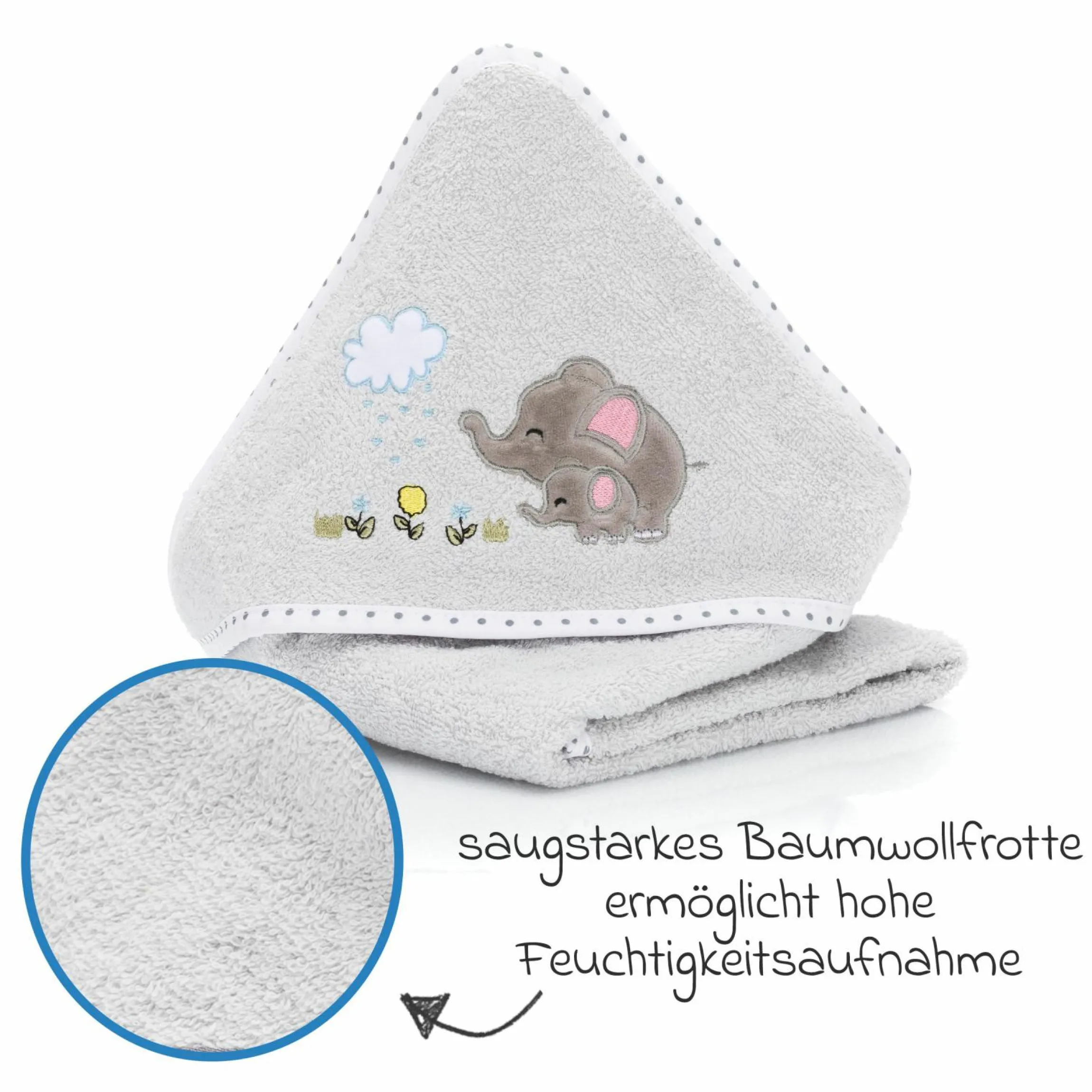 Kapuzentuch mit Elefantenmotiv auf der Kapuze 75 x 75 cm - Hellgrau