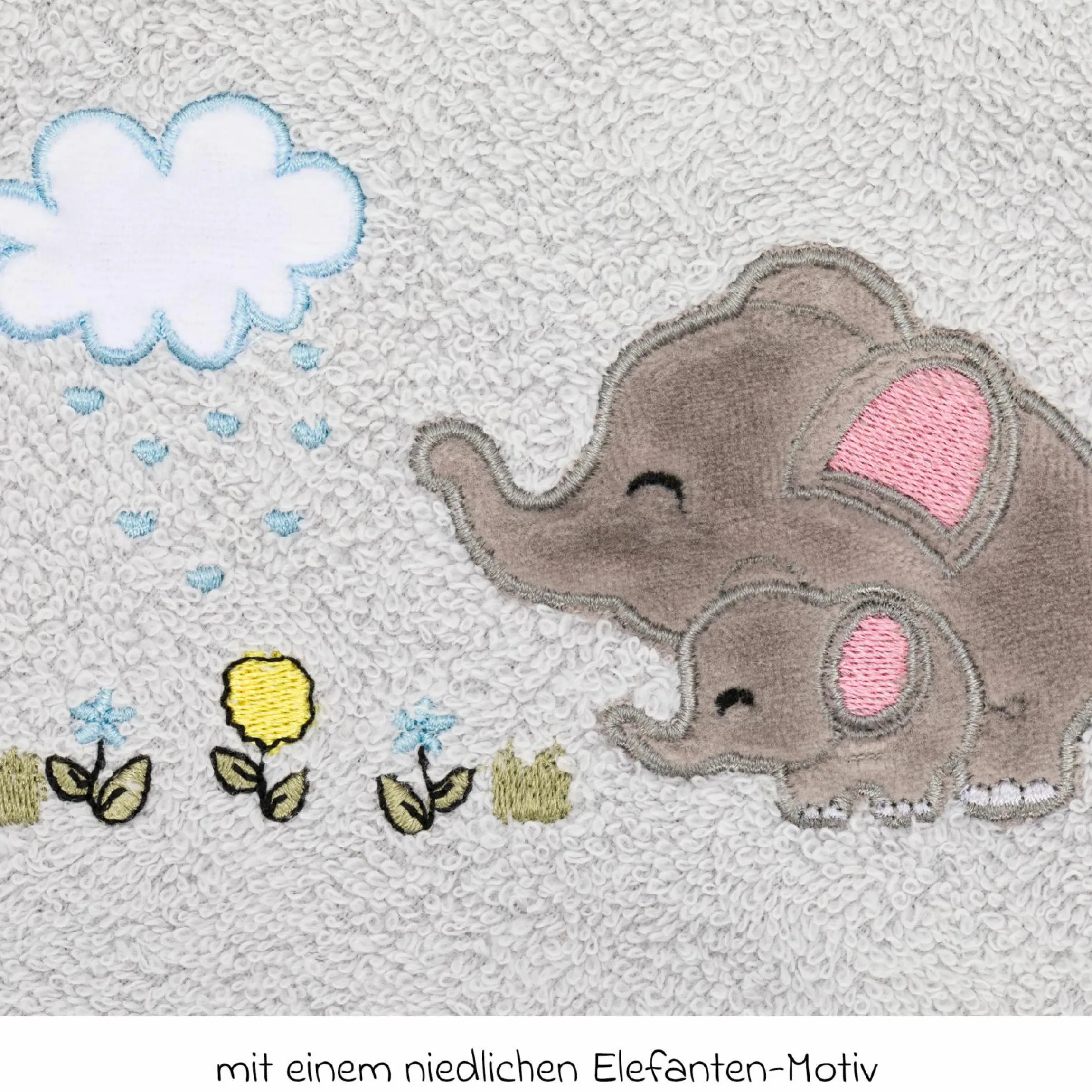 Kapuzentuch mit Elefantenmotiv auf der Kapuze 75 x 75 cm - Hellgrau
