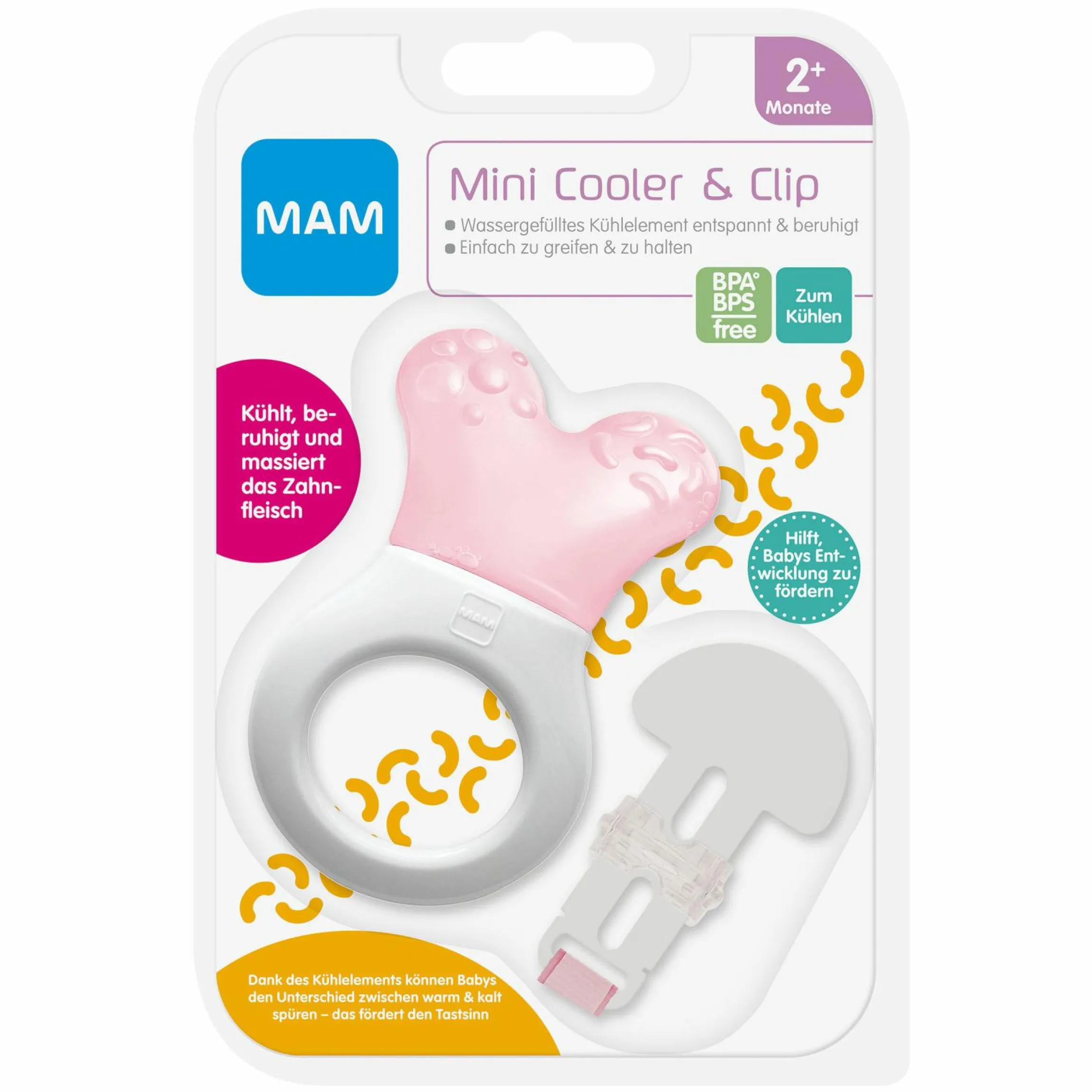 Kühl-Beißring Mini Cooler & Clip - Rosa