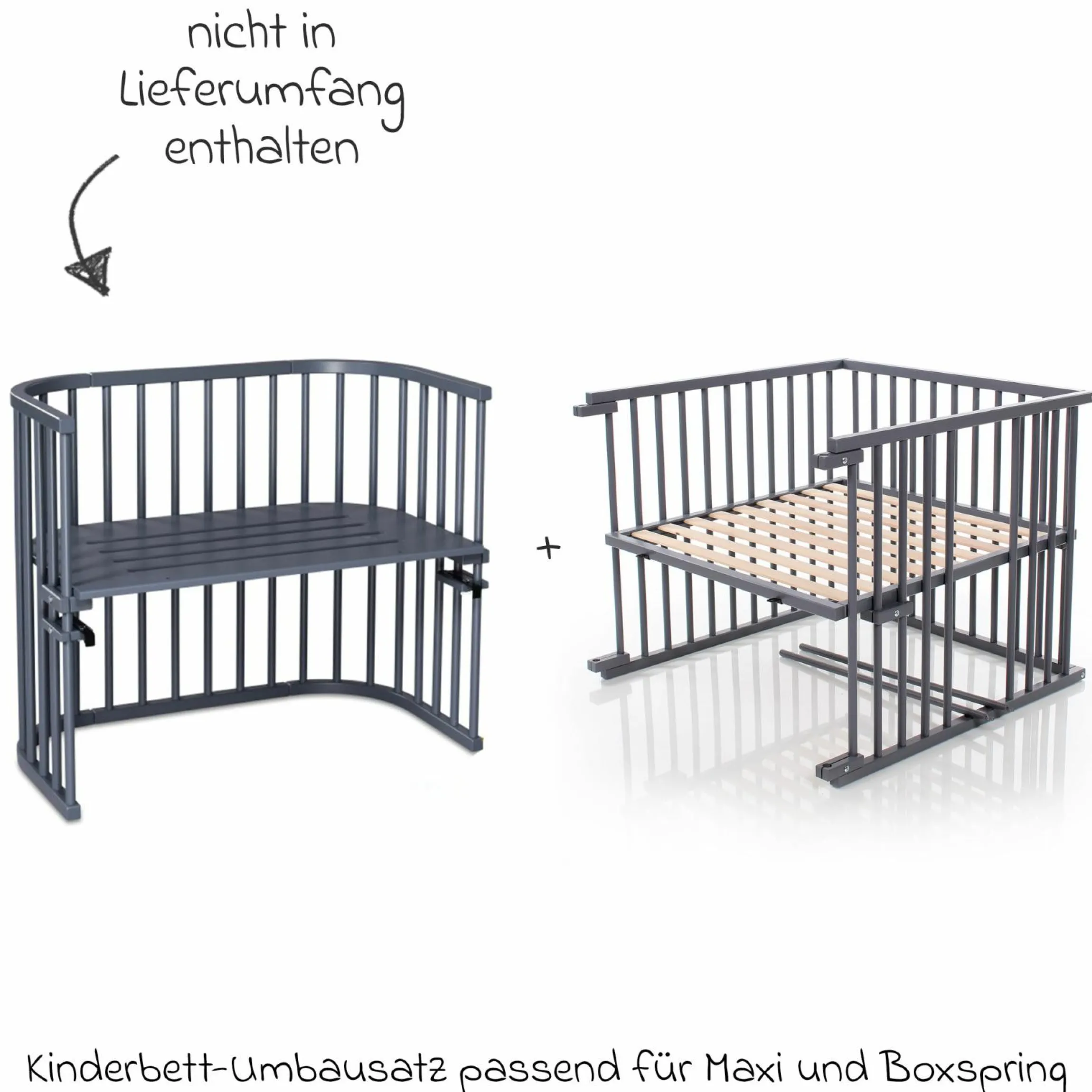 Kinderbettumbausatz für Beistellbett Maxi und Boxspring - Schiefergrau lackiert