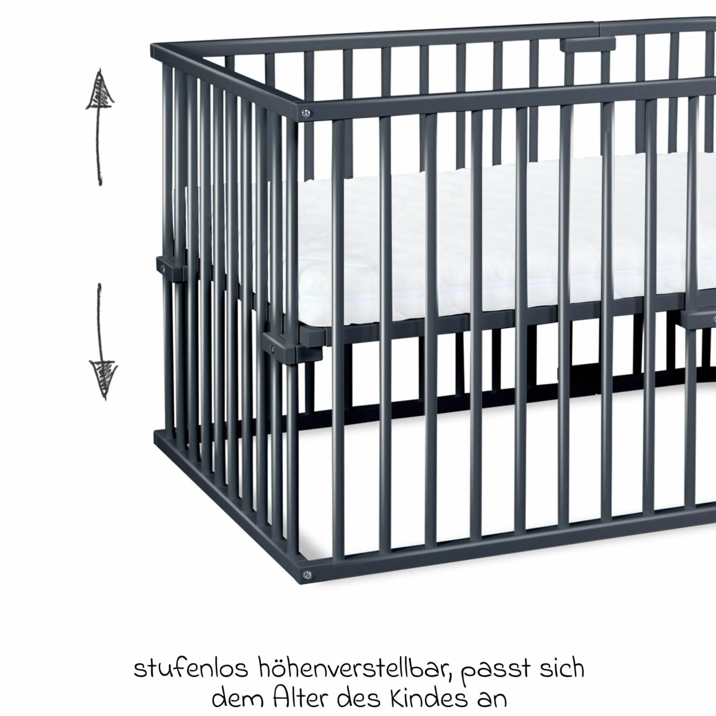 Kinderbettumbausatz für Beistellbett Maxi und Boxspring - Schiefergrau lackiert