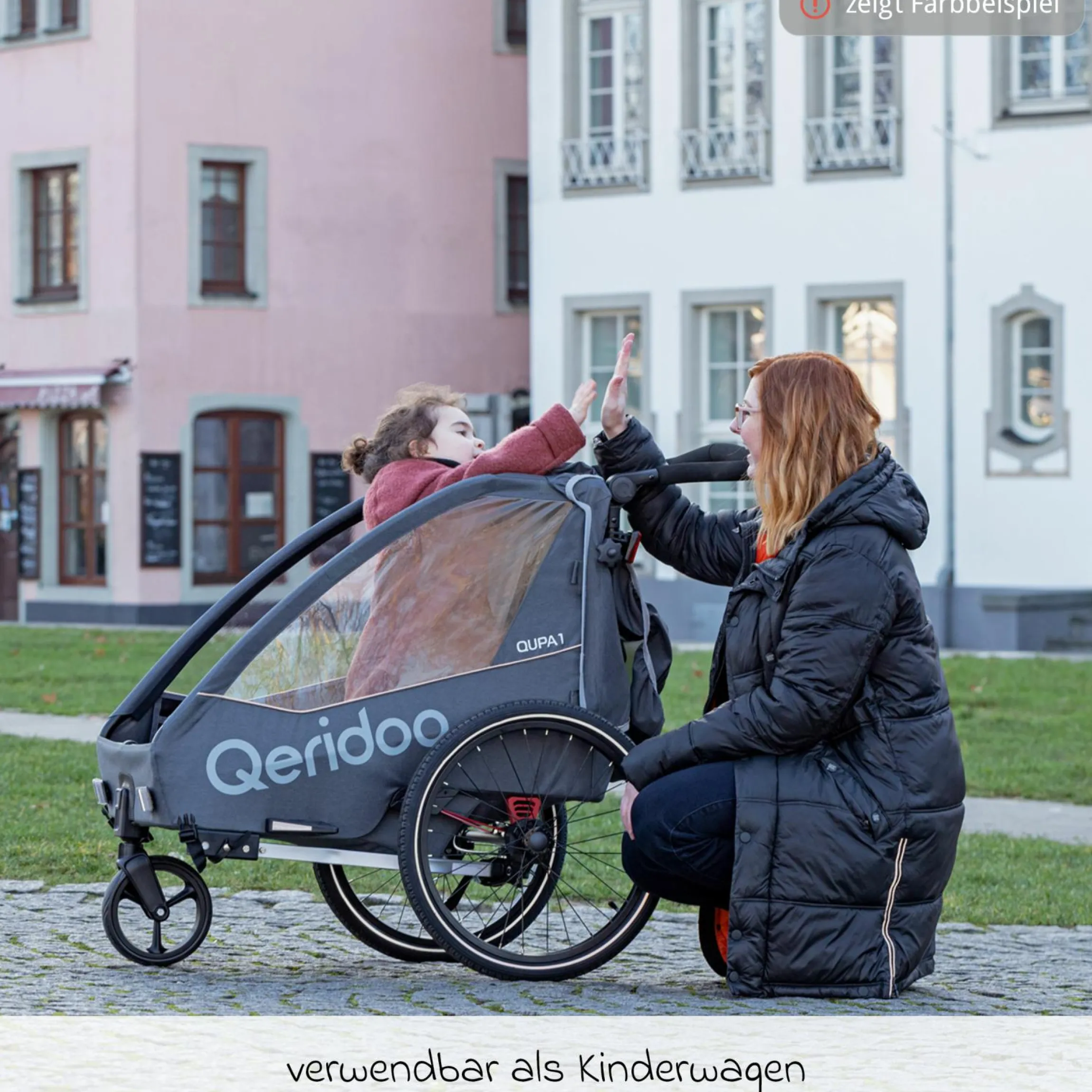 Kinderfahrradanhänger & Buggy QUPA 2 für 2 Kinder mit Kupplung, Blattfeder-Dämpfsystem (bis 60 kg) - Lime