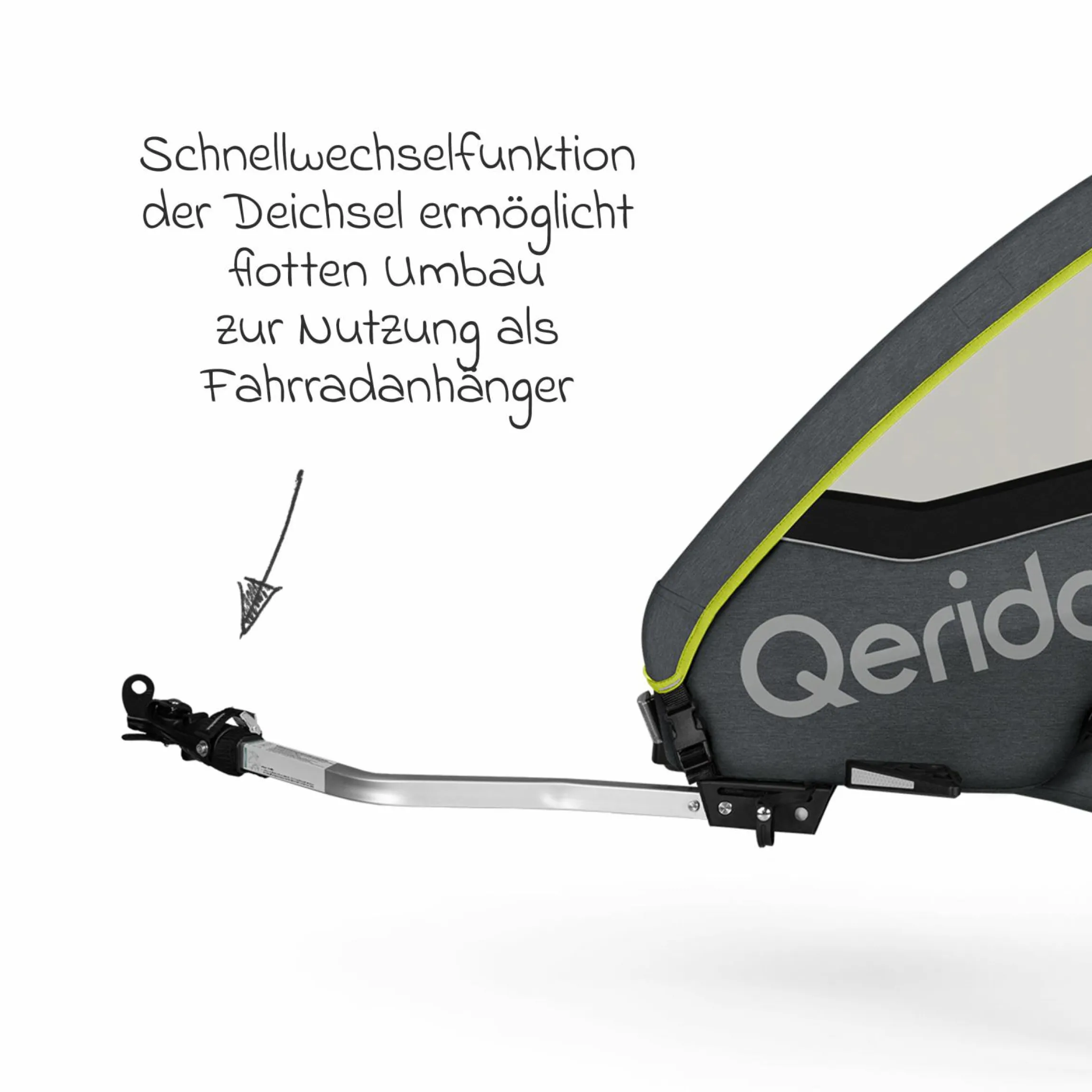Kinderfahrradanhänger & Buggy QUPA 2 für 2 Kinder mit Kupplung, Blattfeder-Dämpfsystem (bis 60 kg) - Lime