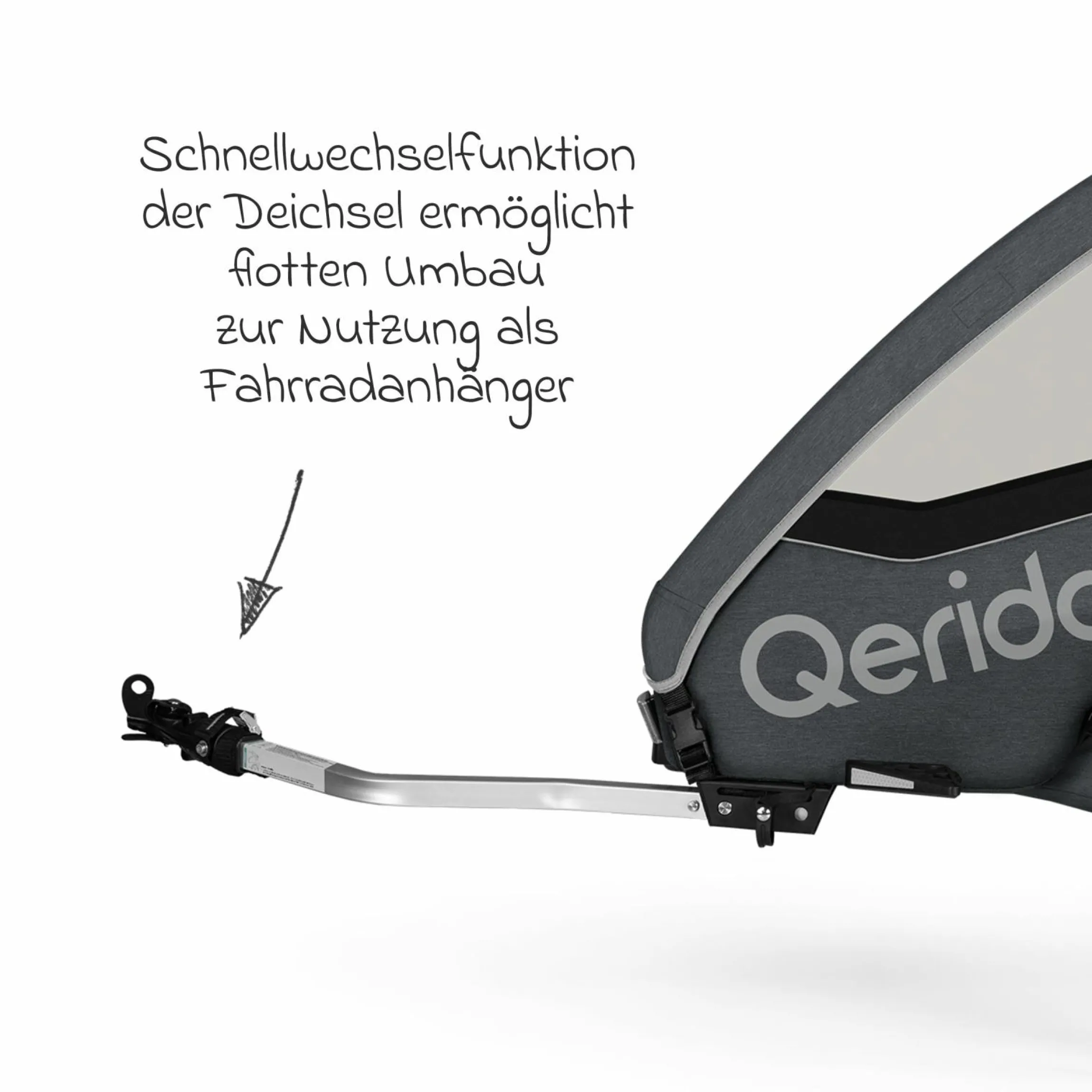 Kinderfahrradanhänger & Buggy QUPA 2 für 2 Kinder (bis 60 kg) mit Kupplung, Blattfeder-Dämpfsystem - Grey