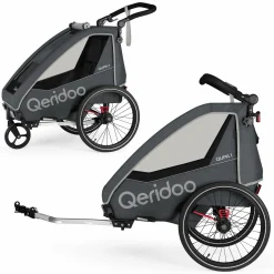 Kinderfahrradanhänger & Buggy QUPA 1 für 1 Kind mit Kupplung, Blattfeder-Dämpfsystem (bis 50 kg) - Grey