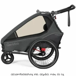 Kinderfahrradanhänger & Buggy Kidgoo 2 für 2 Kinder (bis 60 kg) mit Kupplung, Dämpfsystem, XL-Kofferraum - Steel Grey