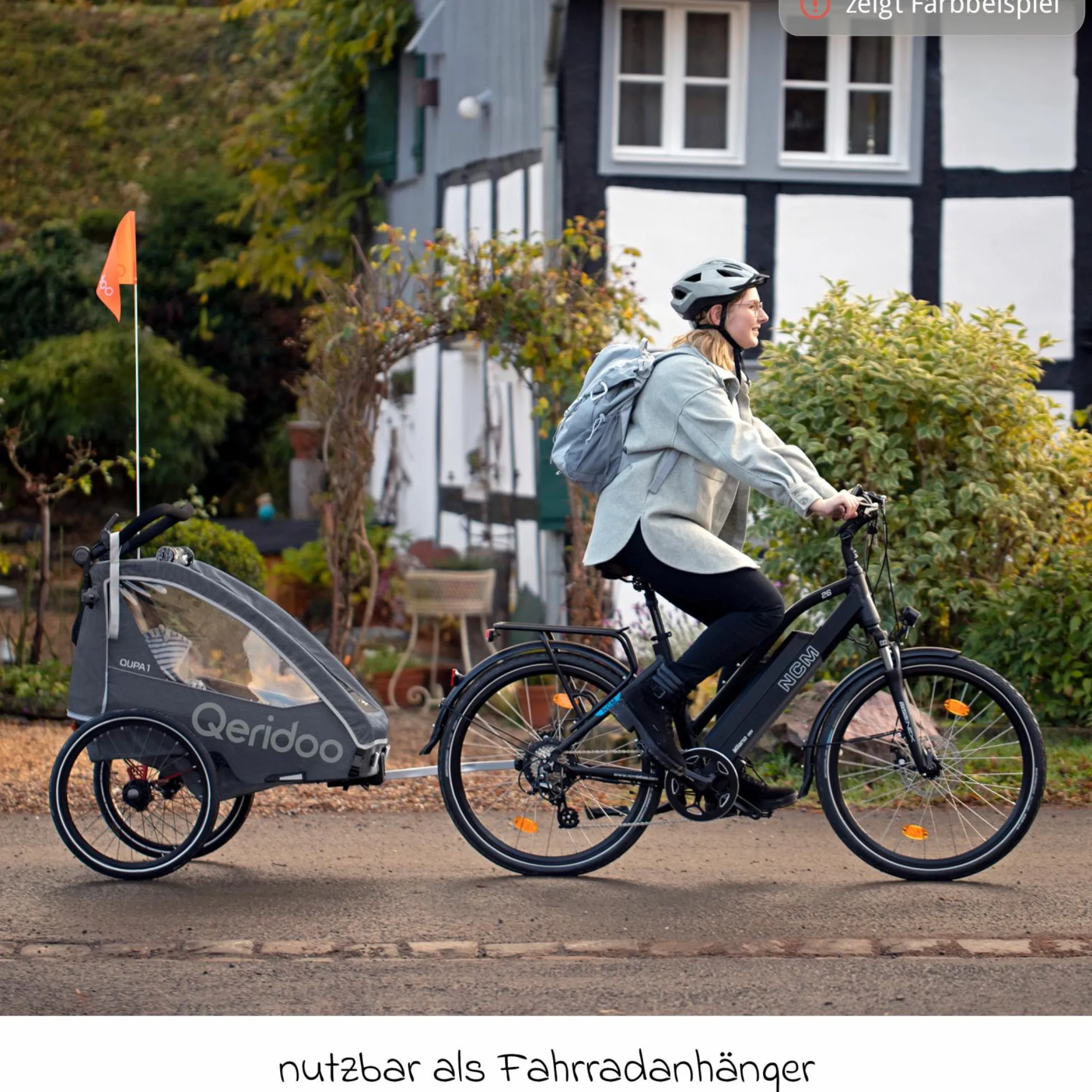Kinderfahrradanhänger & Buggy QUPA 2 für 2 Kinder mit Kupplung, Blattfeder-Dämpfsystem (bis 60 kg) - Blue