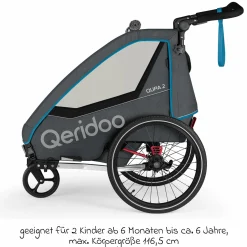 Kinderfahrradanhänger & Buggy QUPA 2 für 2 Kinder mit Kupplung, Blattfeder-Dämpfsystem (bis 60 kg) - Blue