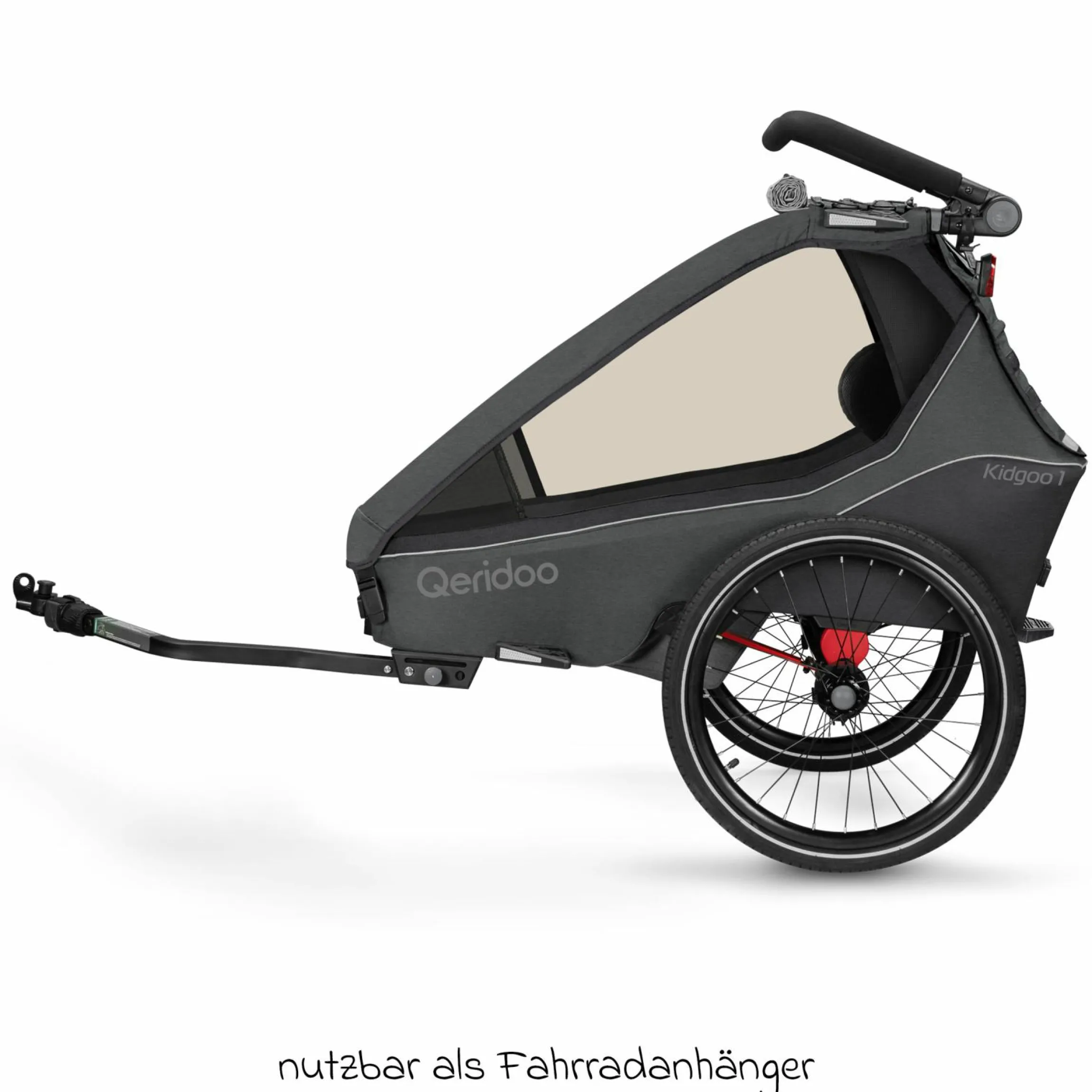 Kinderfahrradanhänger & Buggy Kidgoo 1 für 1 Kind (bis 50 kg) mit Kupplung, Dämpfsystem, XL-Kofferraum - Steel Grey