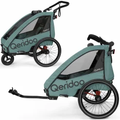 Kinderfahrradanhänger & Buggy Qupa 1 Plus für 1 Kind (bis 50 kg) mit Kupplung, Blattfeder-Dämpfsystem, 3in1 Verdeck - Mineral Blue