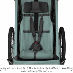 Kinderfahrradanhänger & Buggy Qupa 1 Plus für 1 Kind (bis 50 kg) mit Kupplung, Blattfeder-Dämpfsystem, 3in1 Verdeck - Mineral Blue
