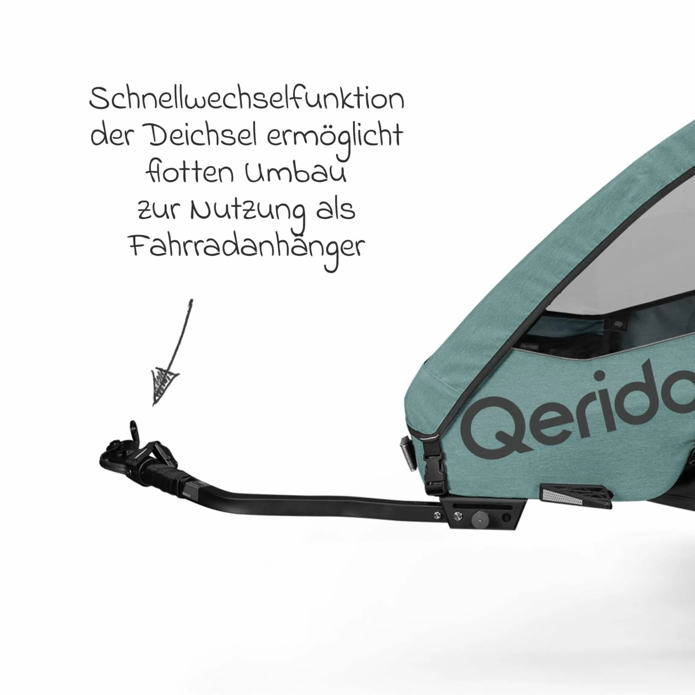 Kinderfahrradanhänger & Buggy Qupa 2 Plus für 2 Kinder (bis 60 kg) mit Kupplung, Blattfeder-Dämpfsystem, 3in1 Verdeck - Mineral Blue