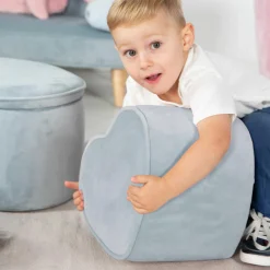 Kinderhocker in Herzform gepolster, mit Samtstoff bezogen - Lil Sofa - Hellblau Sky