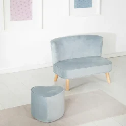 Kinderhocker in Herzform gepolster, mit Samtstoff bezogen - Lil Sofa - Hellblau Sky