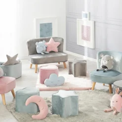 Kinderhocker in Herzform gepolster, mit Samtstoff bezogen - Lil Sofa - Hellblau Sky