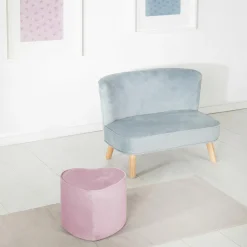 Kinderhocker in Herzform gepolster, mit Samtstoff bezogen - Lil Sofa - Rosa Mauve