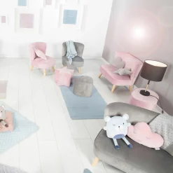 Kinderhocker in Herzform gepolster, mit Samtstoff bezogen - Lil Sofa - Silbergrau