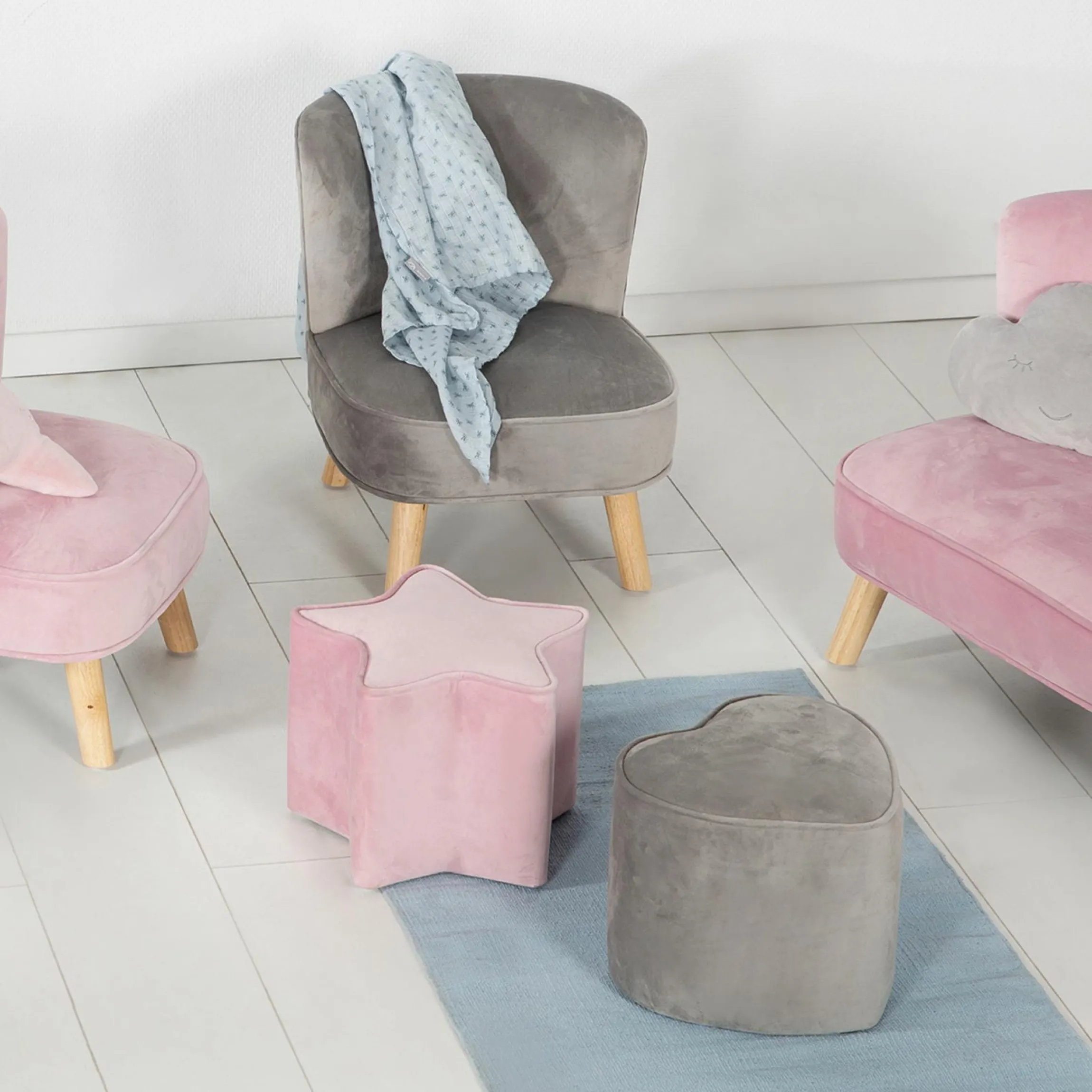 Kinderhocker in Sternform gepolster, mit Samtstoff bezogen - Lil Sofa - Rosa Mauve