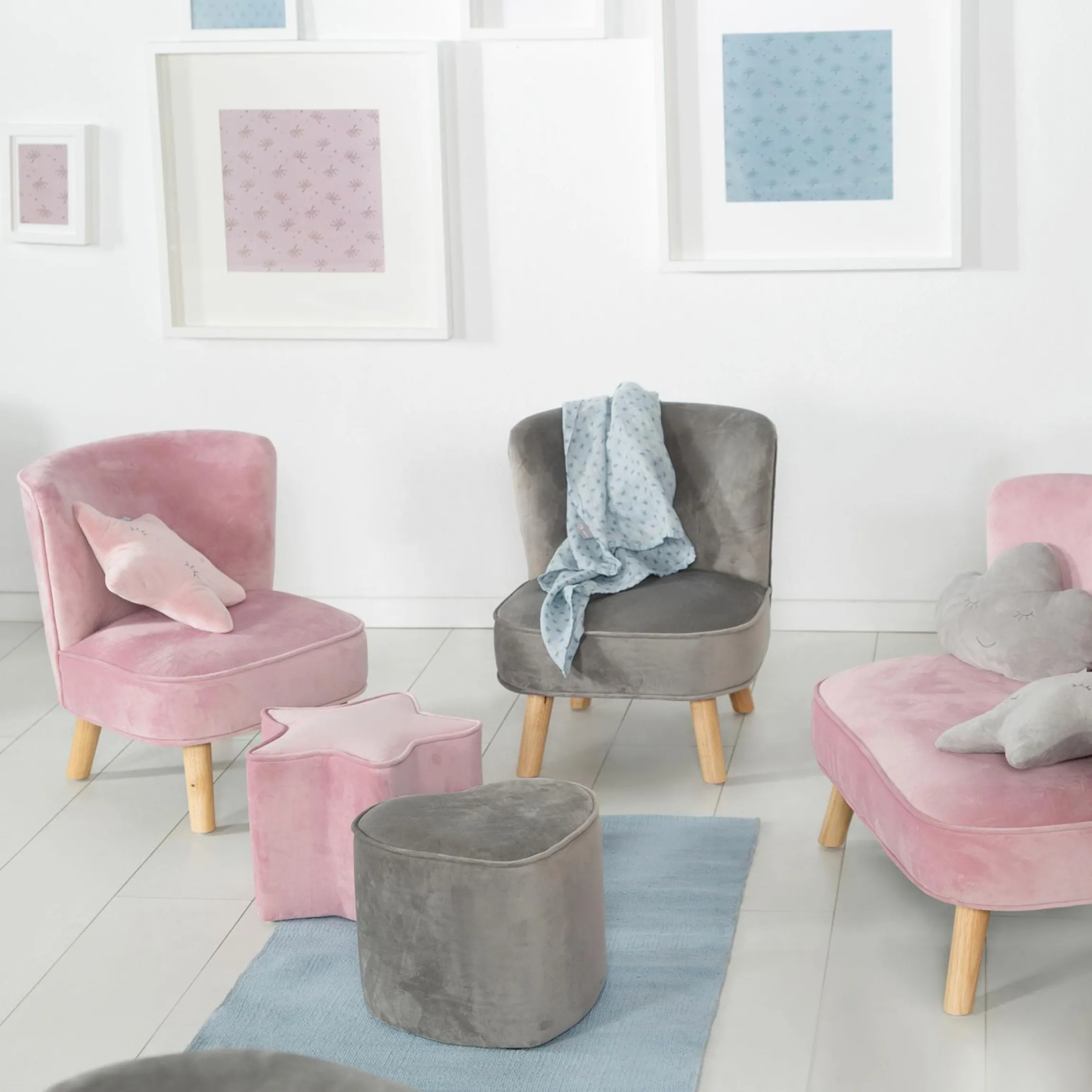 Kinderhocker in Sternform gepolster, mit Samtstoff bezogen - Lil Sofa - Rosa Mauve
