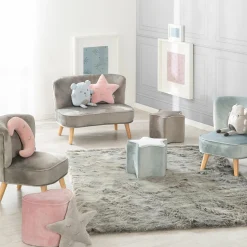 Kinderhocker in Sternform gepolster, mit Samtstoff bezogen - Lil Sofa - Hellblau Sky