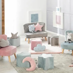 Kinderhocker in Sternform gepolster, mit Samtstoff bezogen - Lil Sofa - Hellblau Sky