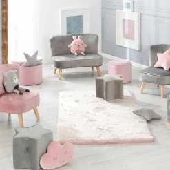 Kinderhocker in Sternform gepolster, mit Samtstoff bezogen - Lil Sofa - Silbergrau