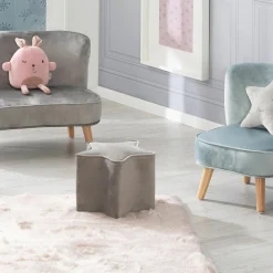 Kinderhocker in Sternform gepolster, mit Samtstoff bezogen - Lil Sofa - Silbergrau