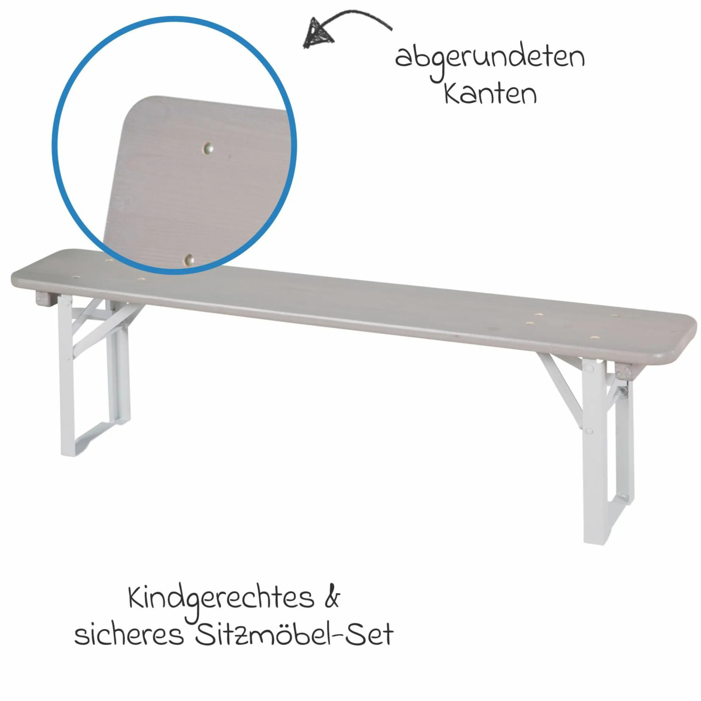 Kinderparty-Sitzgarnitur Outdoor mit 2 Bänke & 1 Tisch - Grau