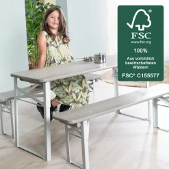 Kinderparty-Sitzgarnitur Outdoor mit 2 Bänke & 1 Tisch - Grau