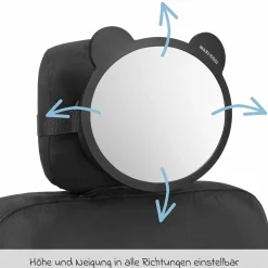 Kinder-Rücksitzspiegel mit Weitwinkelsicht für Babyschalen & Kindersitze - schnell zu instalieren - Black - Kollektion 2025