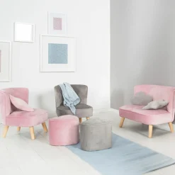 Kindersessel gepolster, mit Samtstoff bezogen - Lil Sofa - Rosa Mauve