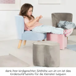 Kindersessel gepolster, mit Samtstoff bezogen - Lil Sofa - Hellblau Sky