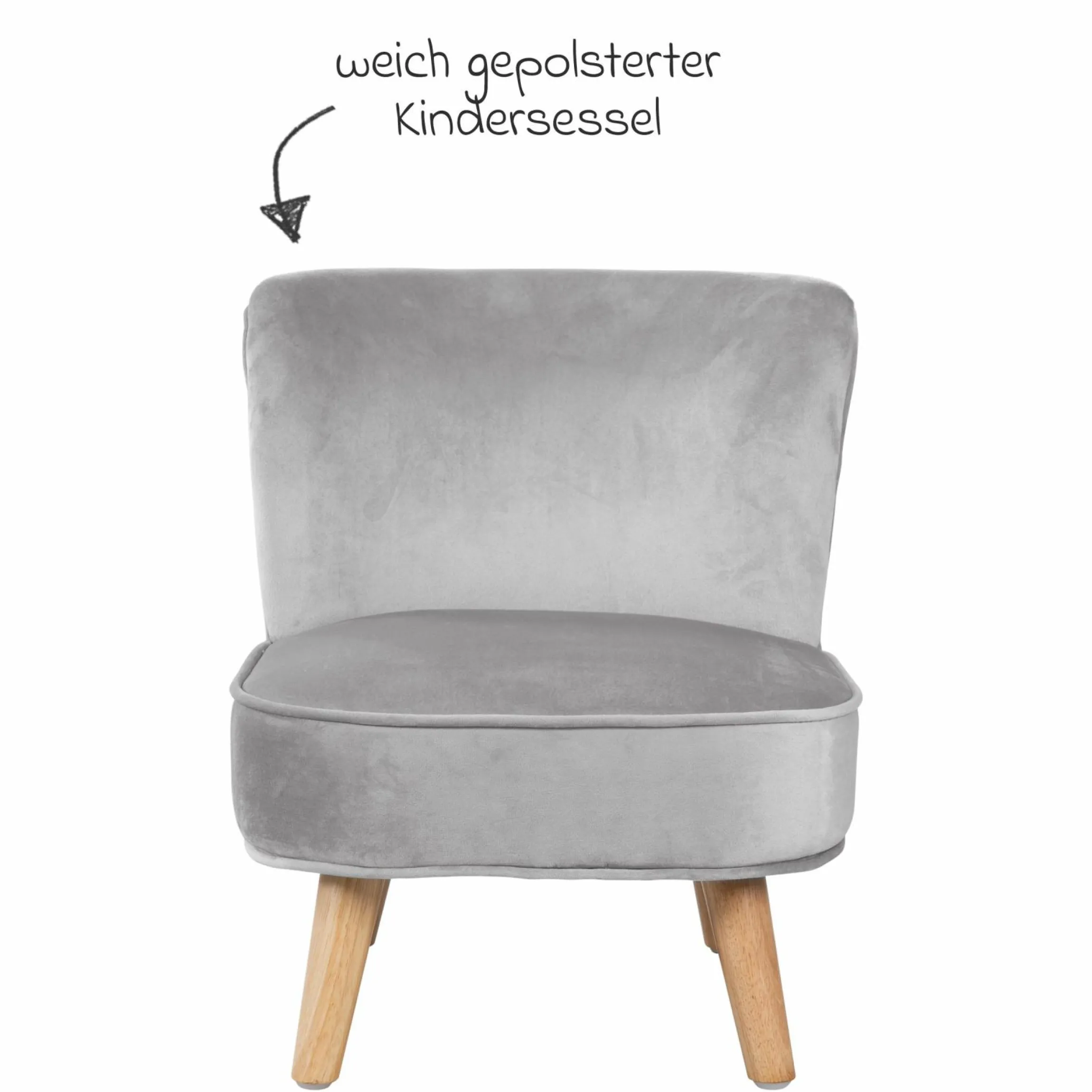 Kindersessel gepolster, mit Samtstoff bezogen - Lil Sofa - Silbergrau